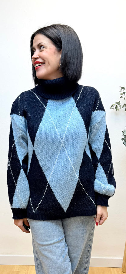 Jersey cuello alto Rombos azul