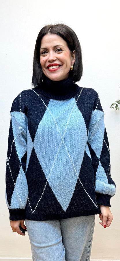 Jersey cuello alto Rombos azul