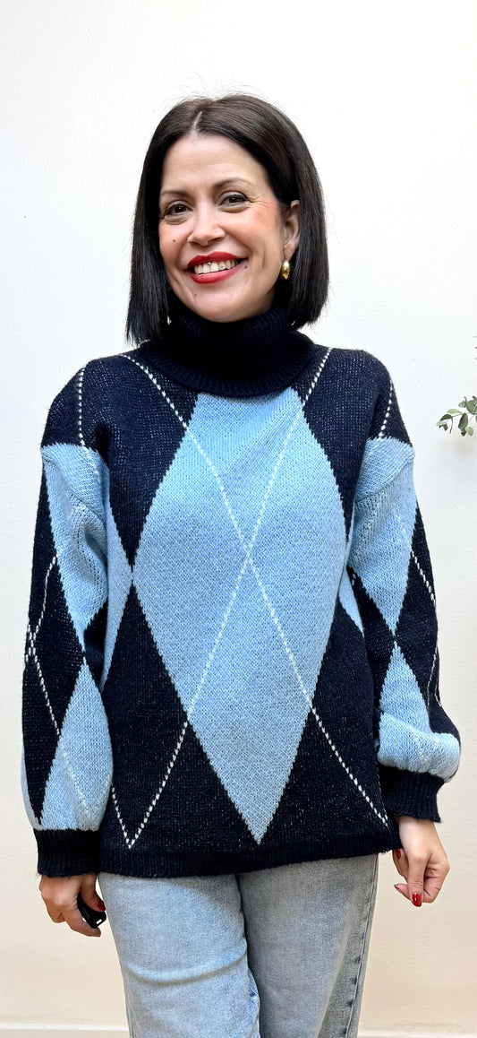 Jersey cuello alto Rombos azul