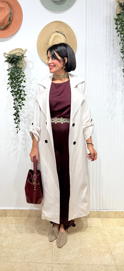 Pantalón Aladin burdeos satinado lazo