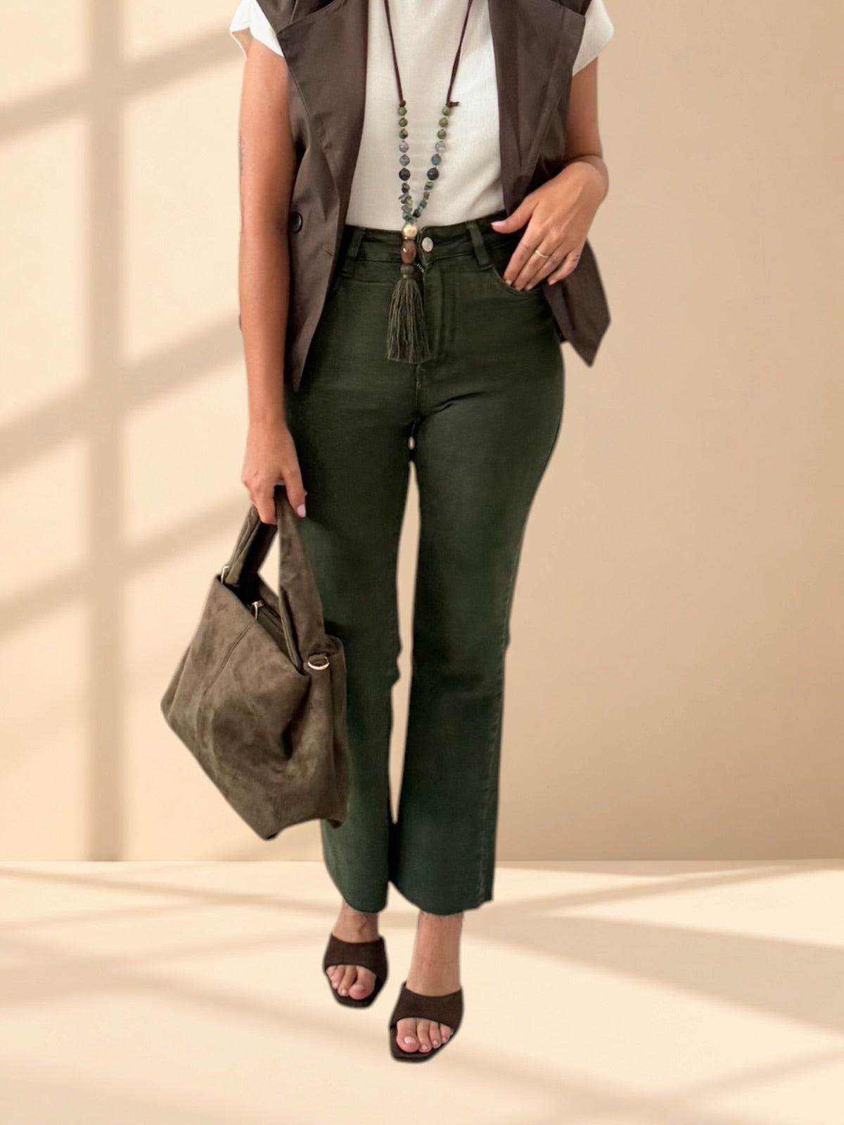 Bolso serraje verde kakhi