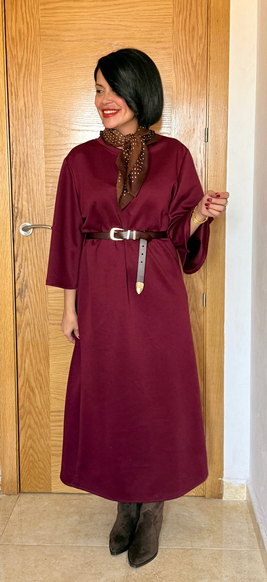 Vestido largo cinturón burdeos - AC
