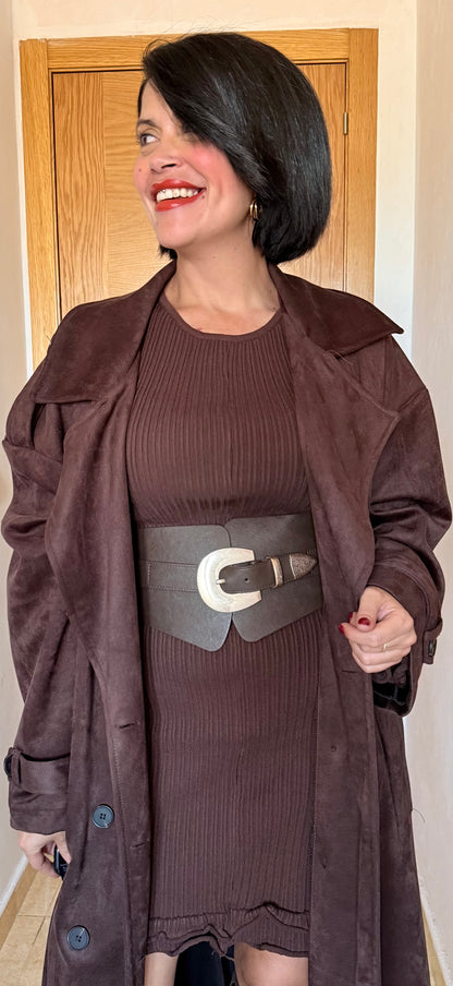 Vestido canalé volantes chocolate