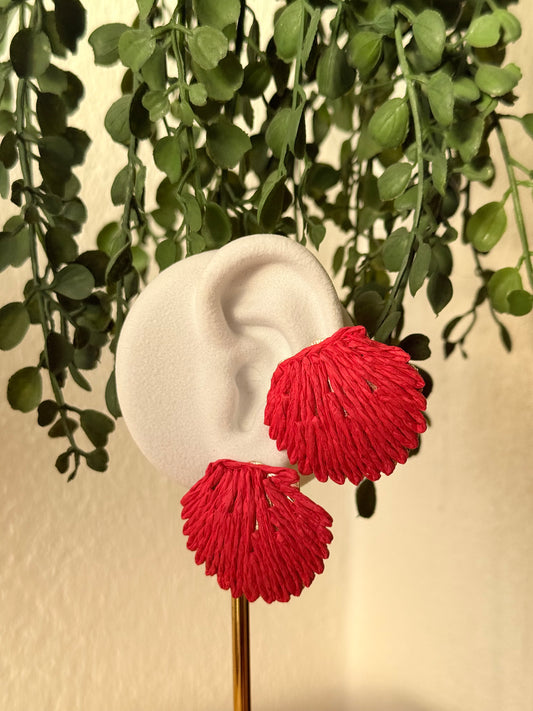 Pendientes rafia y acero concha roja - AC