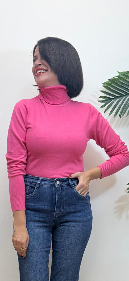 Jersey cuello cisne fucsia