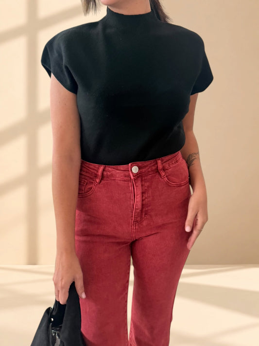 Top negro cuello pekin