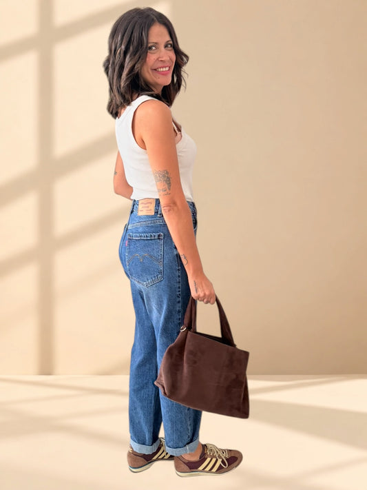 Jeans mom fit jaspeados