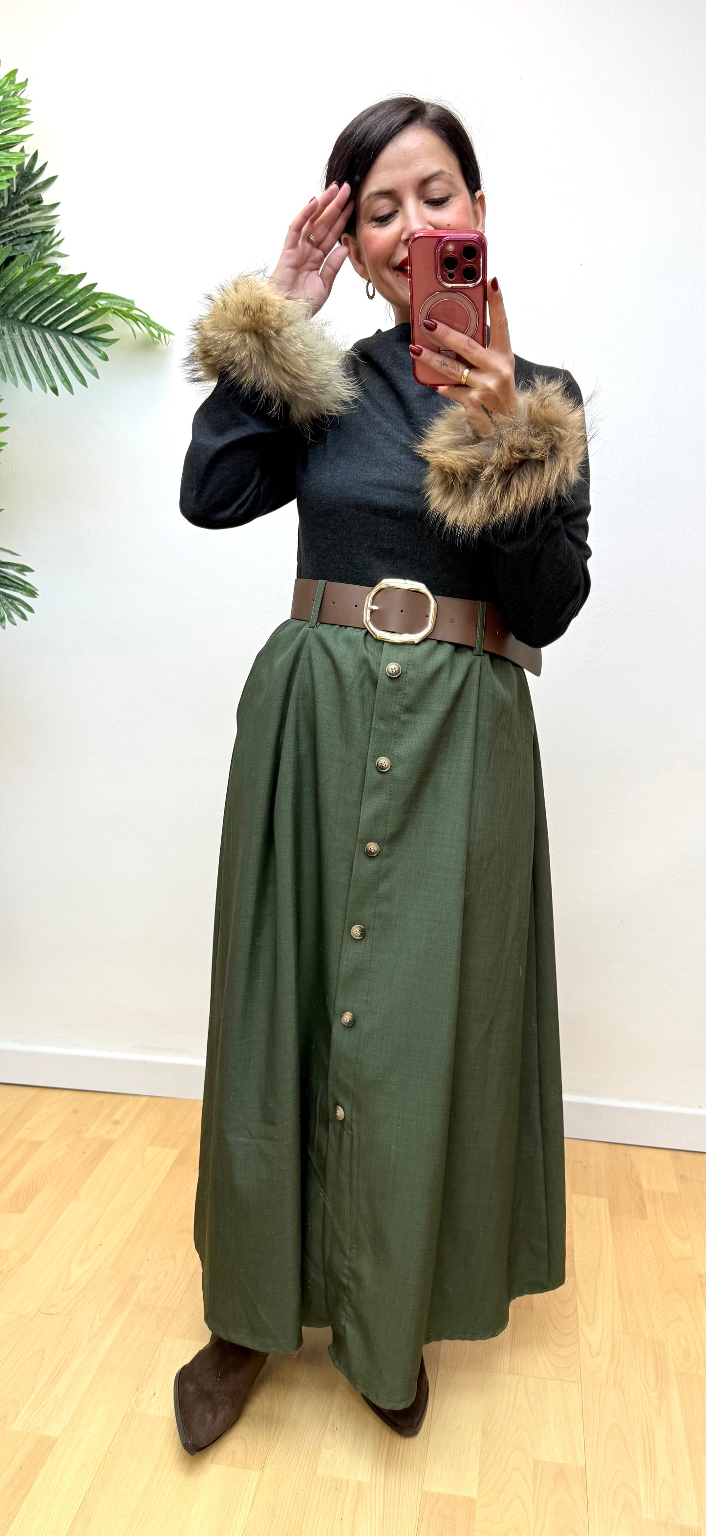 Vestido combi verde caqui