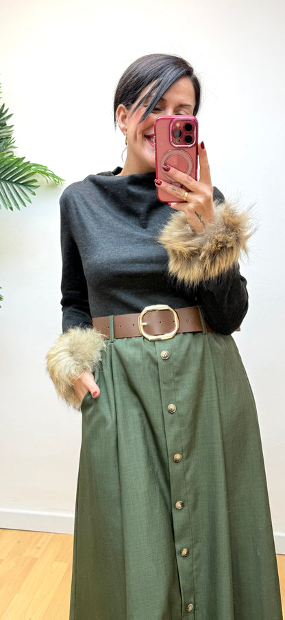 Vestido combi verde caqui