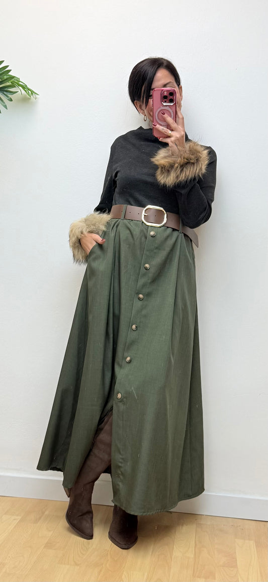 Vestido combi verde caqui