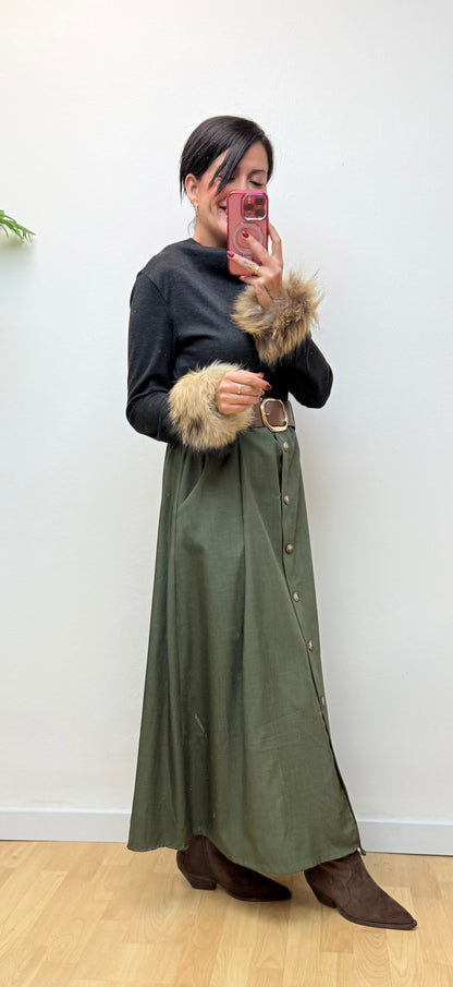 Vestido combi verde caqui