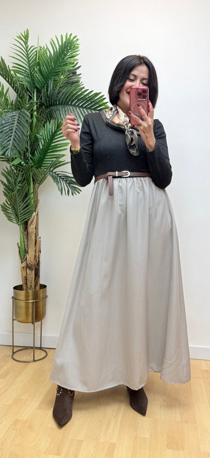 Vestido combi gris-taupé