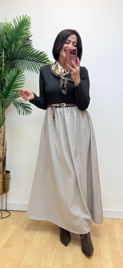 Vestido combi gris-taupé