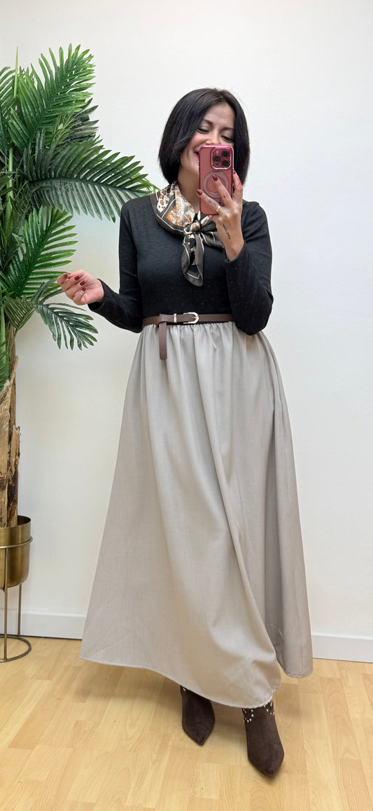 Vestido combi gris-taupé