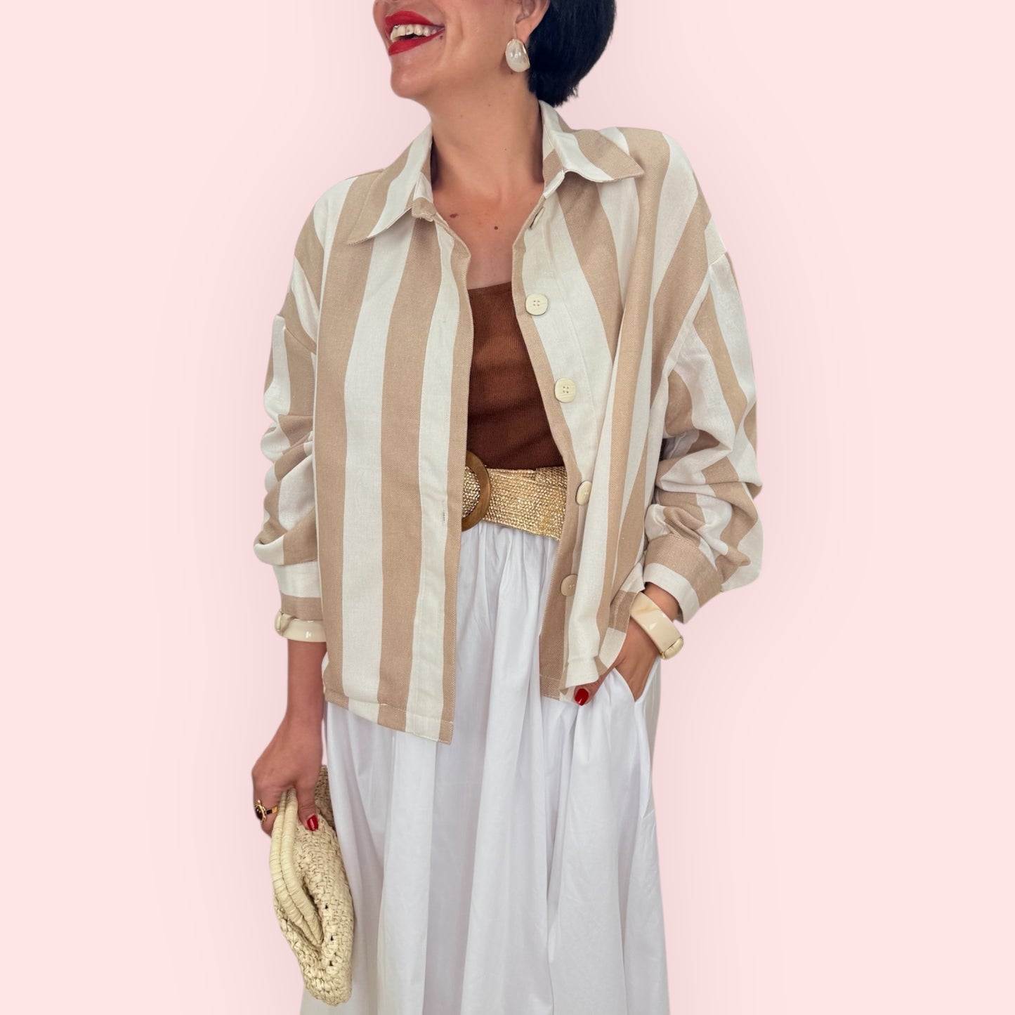 Chaqueta/ sobrecamisa rayas camel