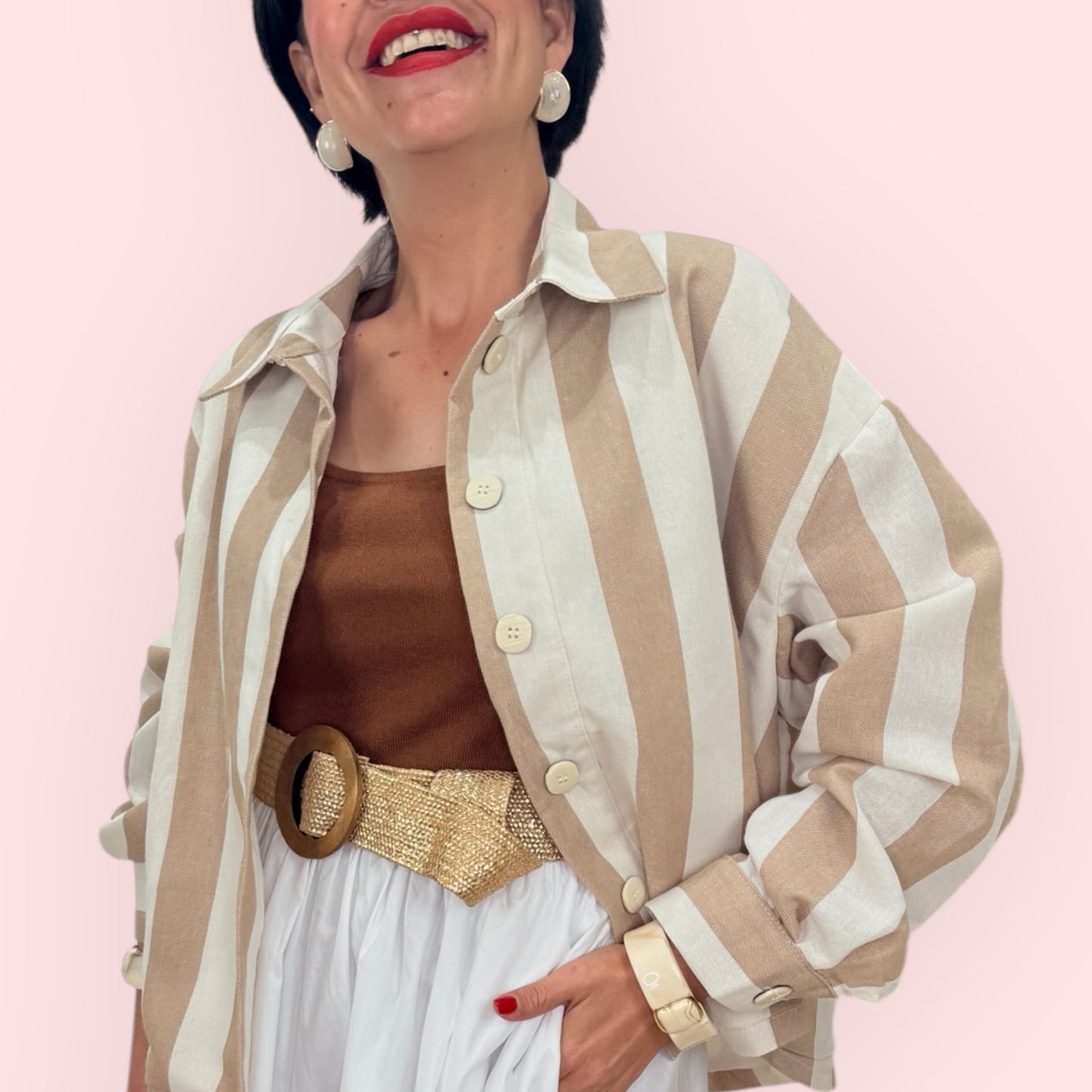 Chaqueta/ sobrecamisa rayas camel