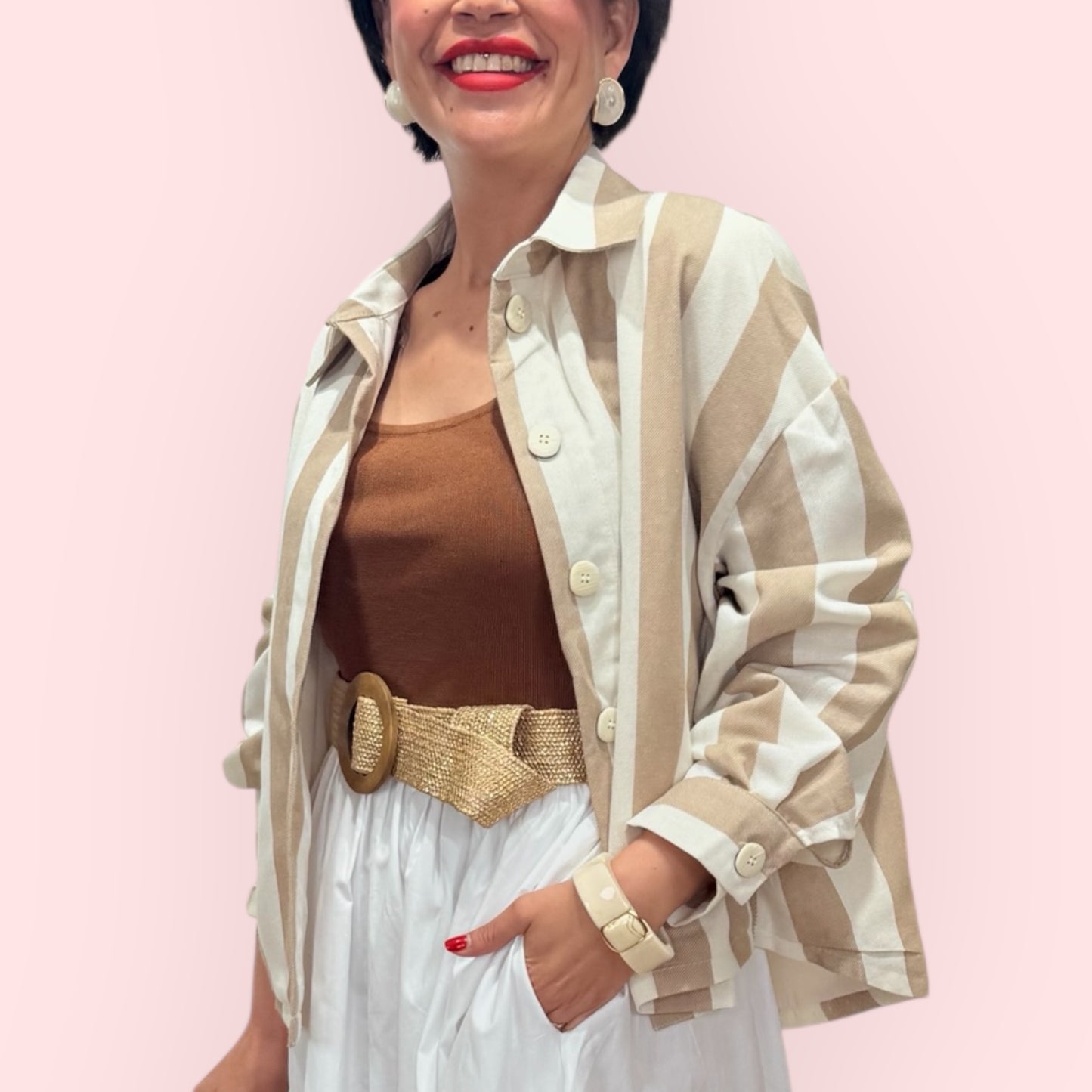 Chaqueta/ sobrecamisa rayas camel