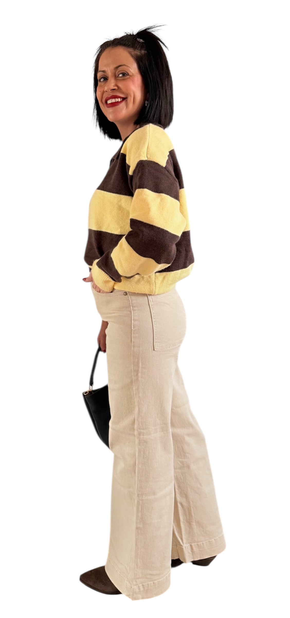 Jeans de pierna ancha beige