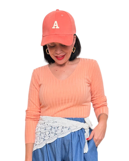 Jersey canalé coral