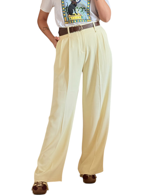 Pantalón ancho pinzas amarillo limón