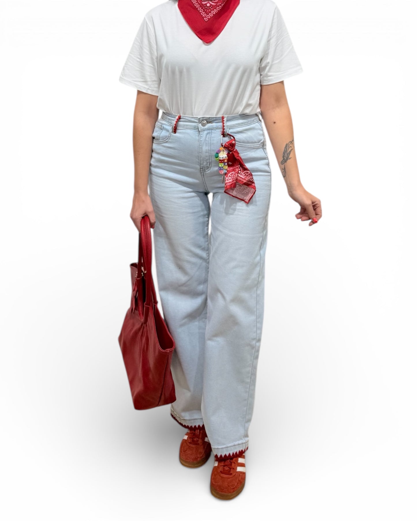 Jeans charm combi rojo