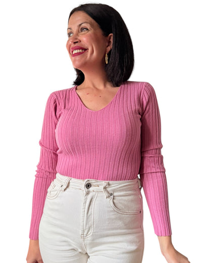 Jersey básico canalé Rosa Intenso
