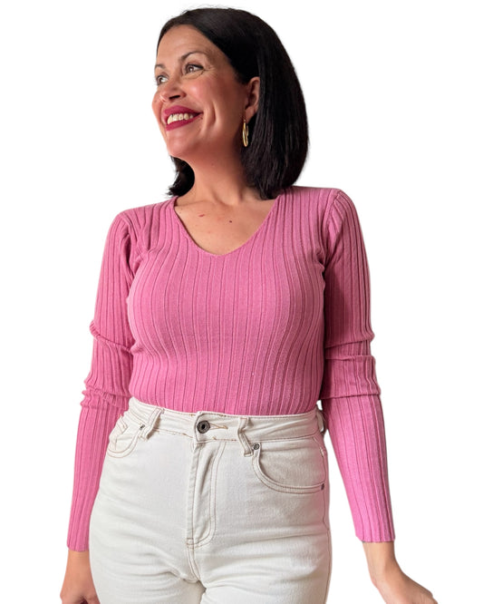 Jersey básico canalé Rosa Intenso