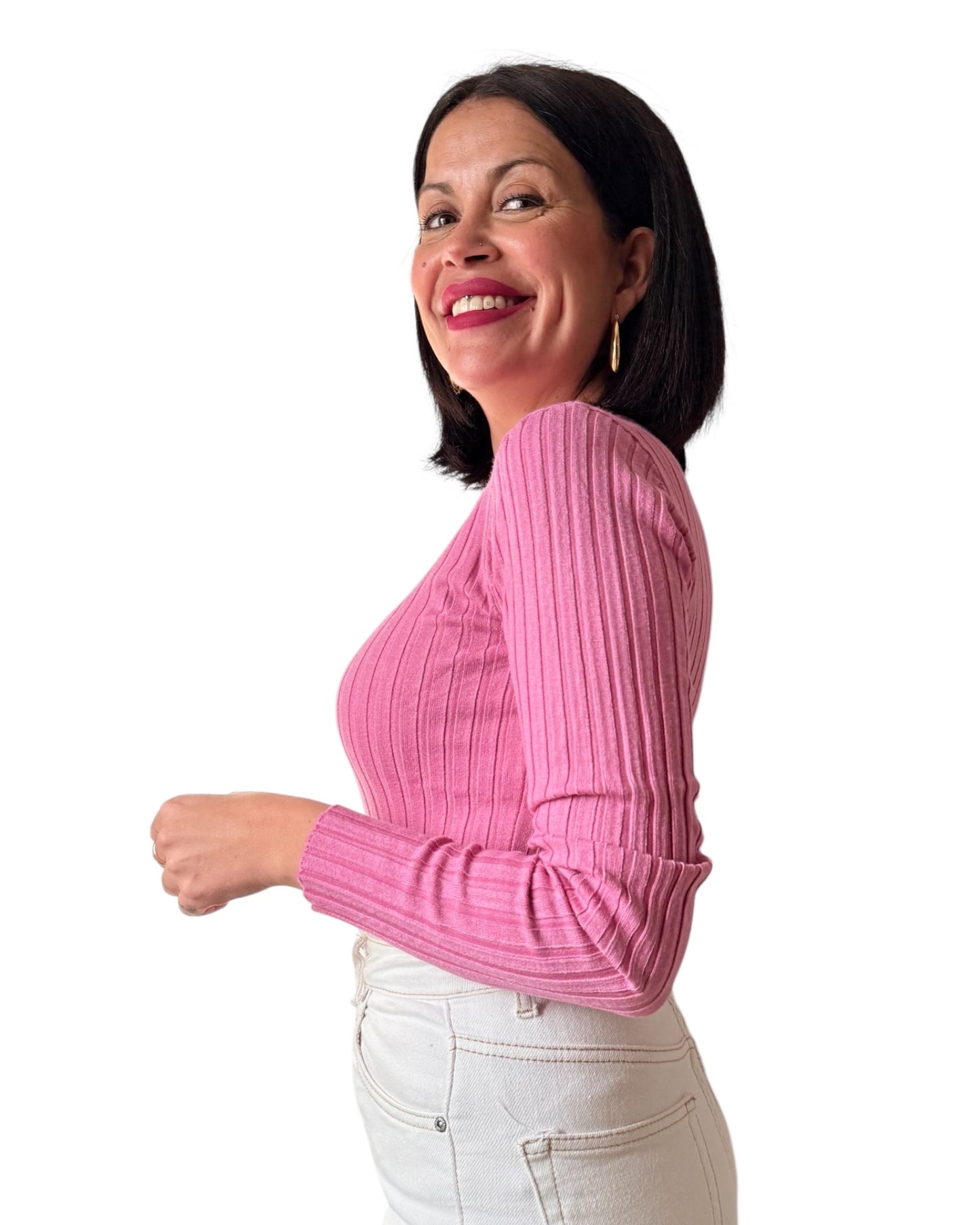 Jersey básico canalé Rosa Intenso