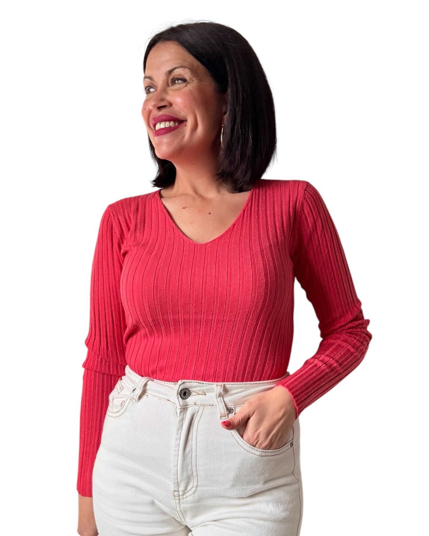 Jersey básico canalé sandía