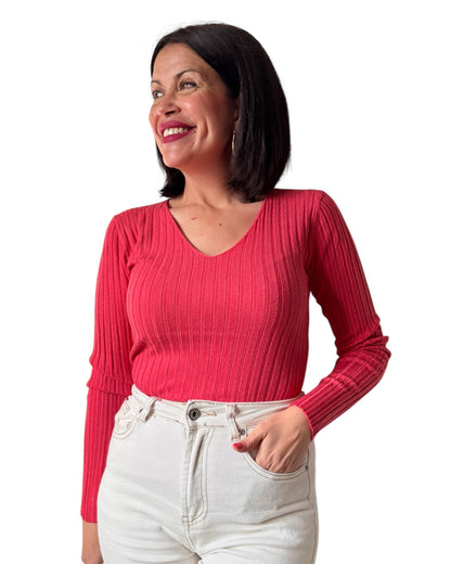 Jersey básico canalé sandía