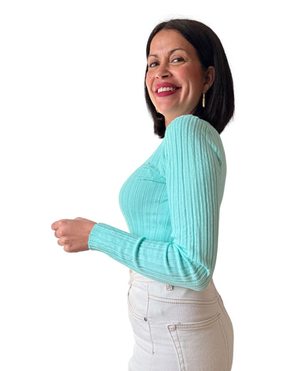 Jersey básic canalé turquesa