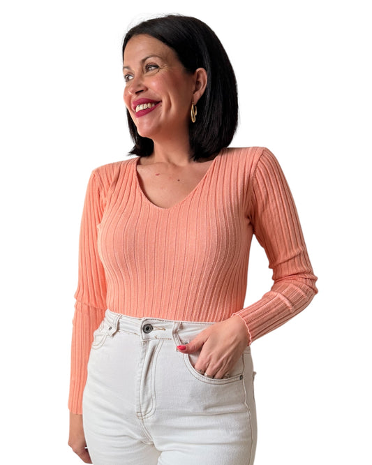 Jersey canalé coral