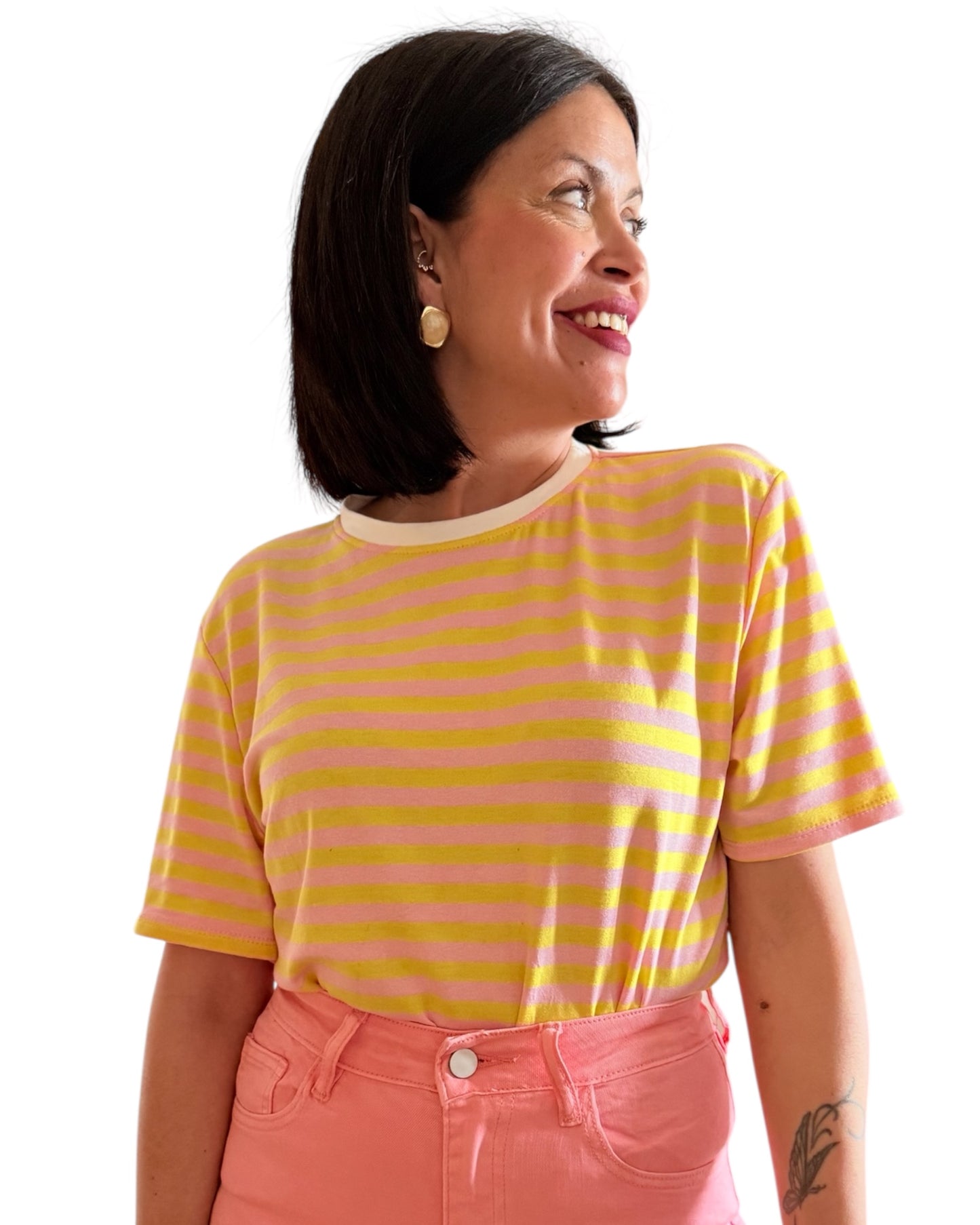 Camiseta rayas amarillo rosa - AC