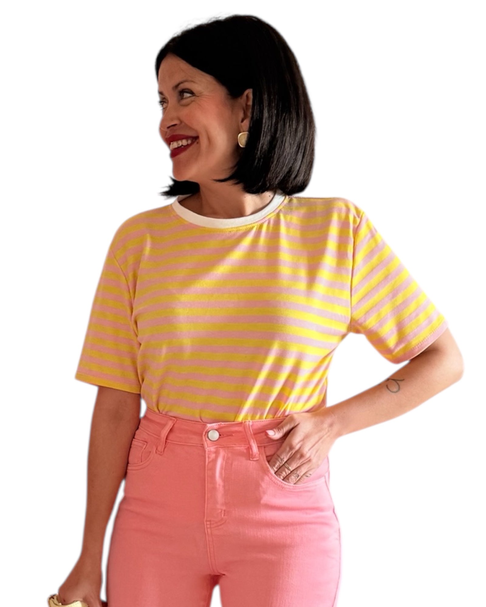 Camiseta rayas amarillo rosa - AC