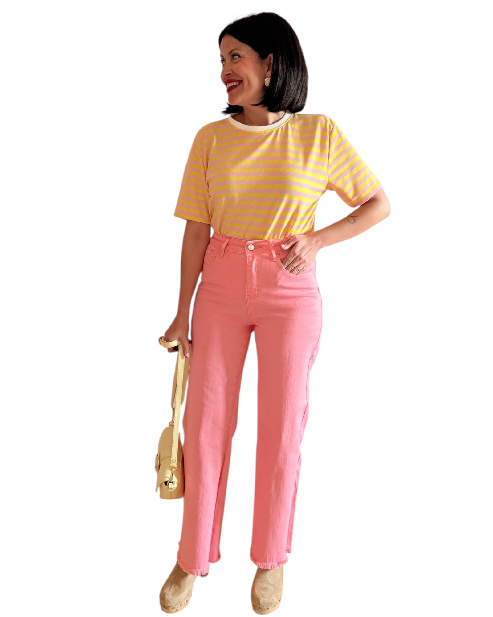 Camiseta rayas amarillo rosa - AC