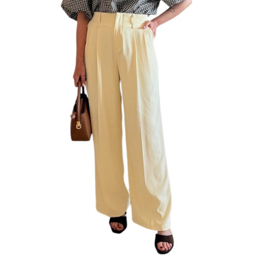 Pantalón ancho pinzas amarillo limón