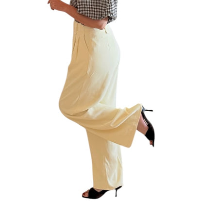 Pantalón ancho pinzas amarillo limón