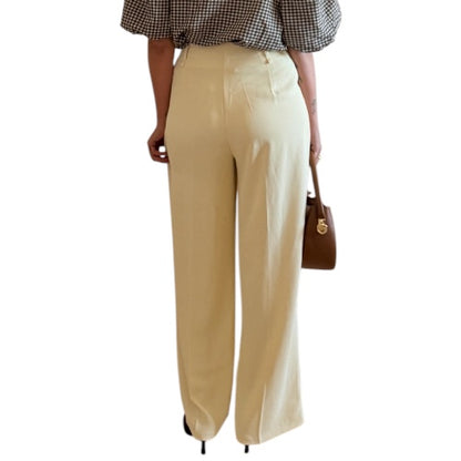 Pantalón ancho pinzas amarillo limón