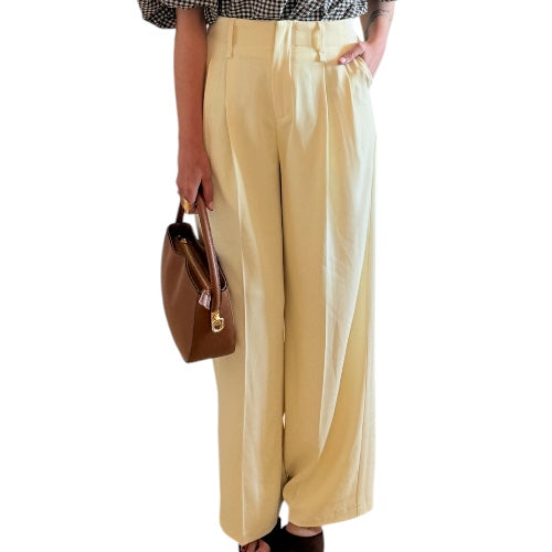 Pantalón ancho pinzas amarillo limón