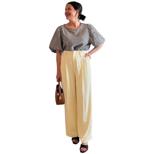 Pantalón ancho pinzas amarillo limón