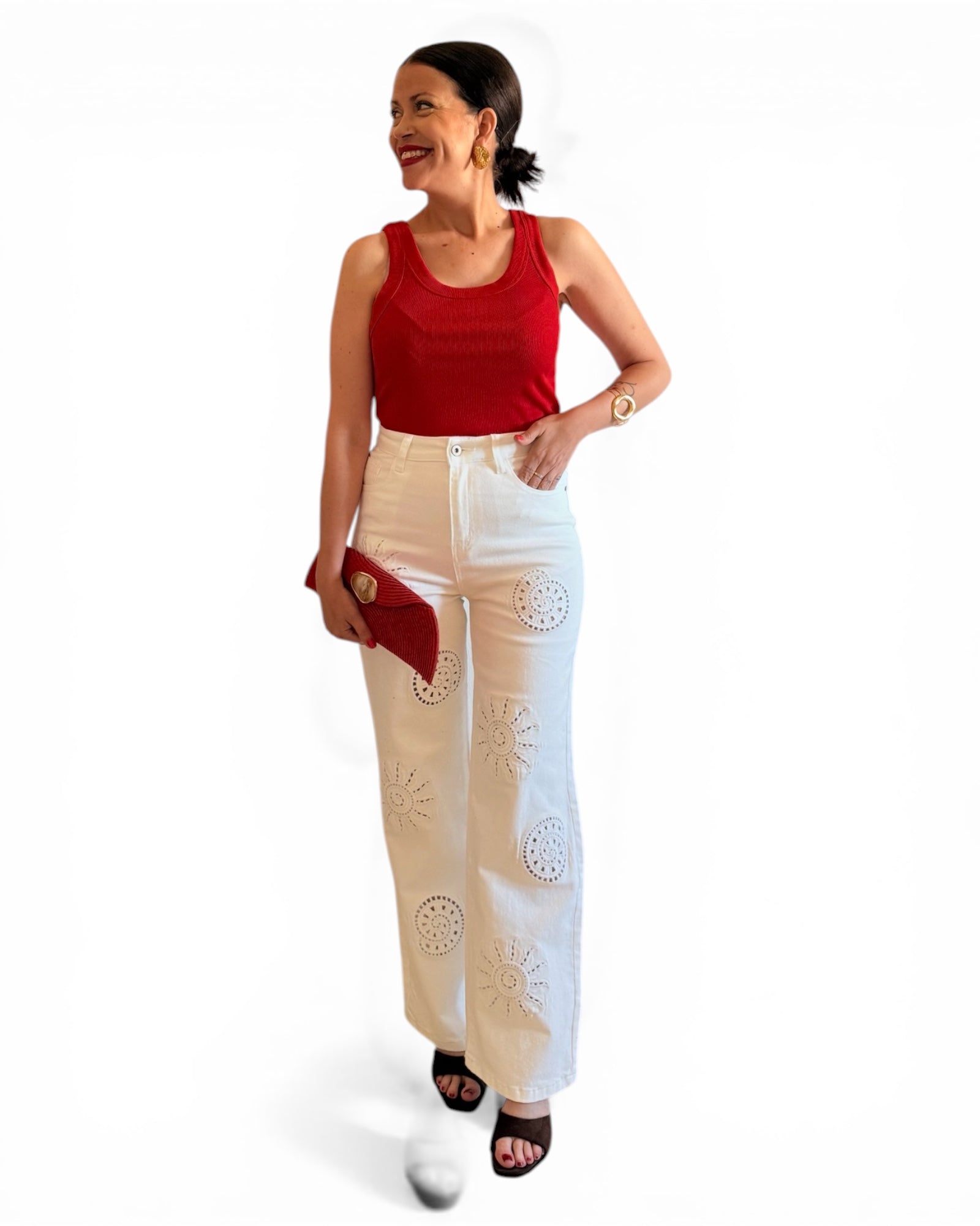 Jeans blancos bordados - AC