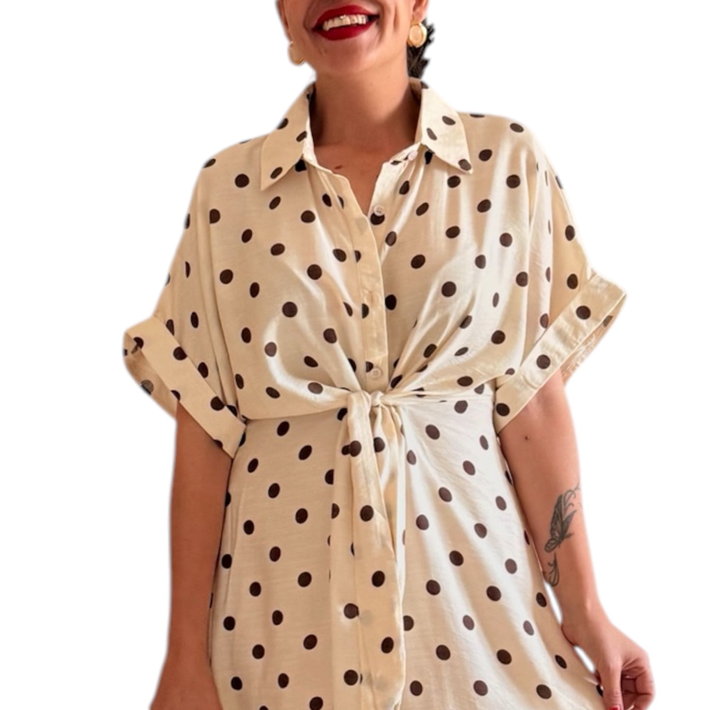Vestido Lunares beige choco - AC