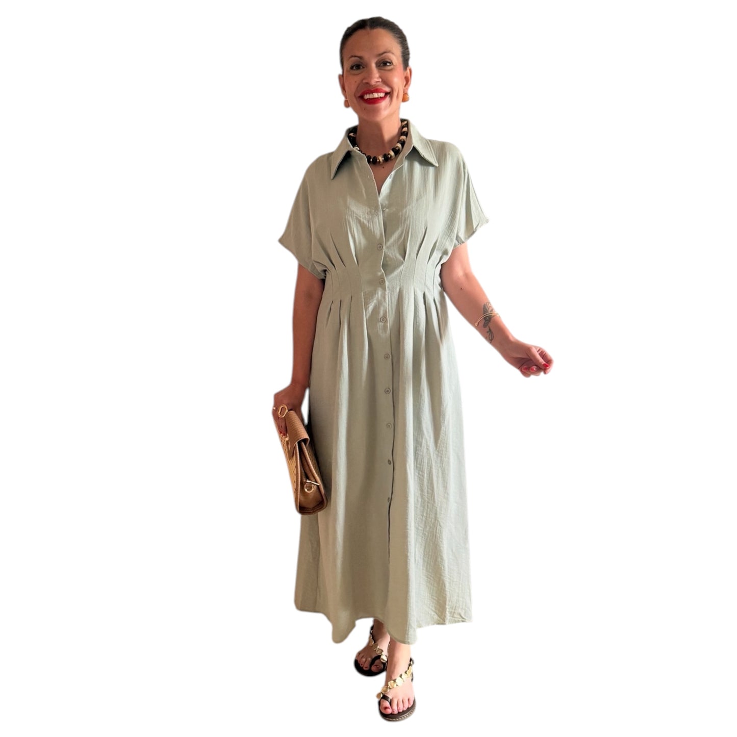 Vestido detalle Loren Verde agua