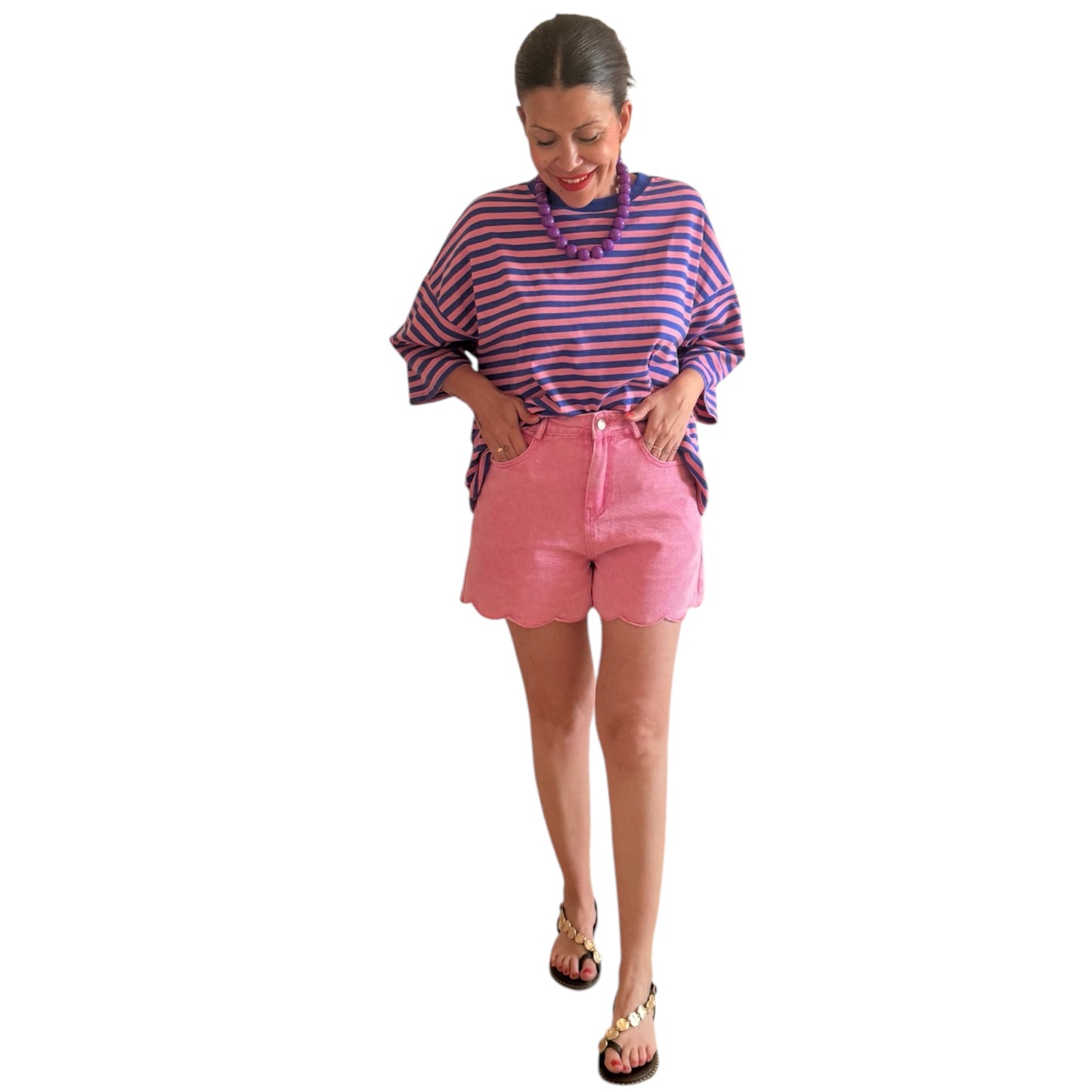 Camiseta marinera rosa y azul