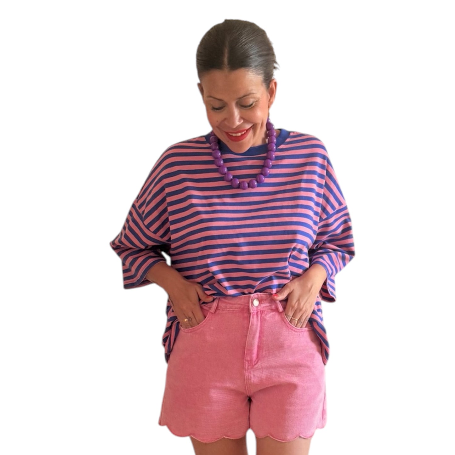 Camiseta marinera rosa y azul