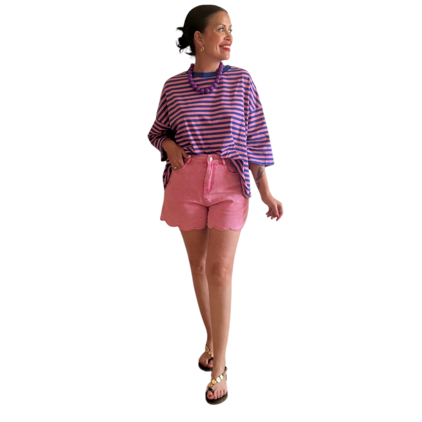 Camiseta marinera rosa y azul