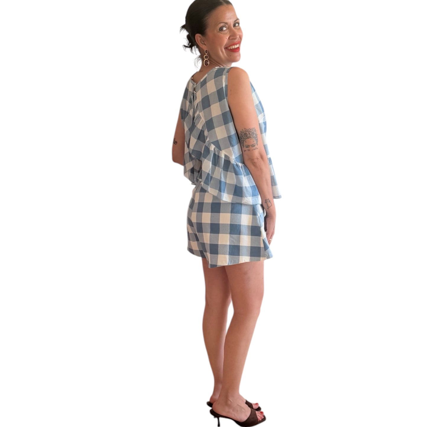 Conjunto cuadros vichy azul