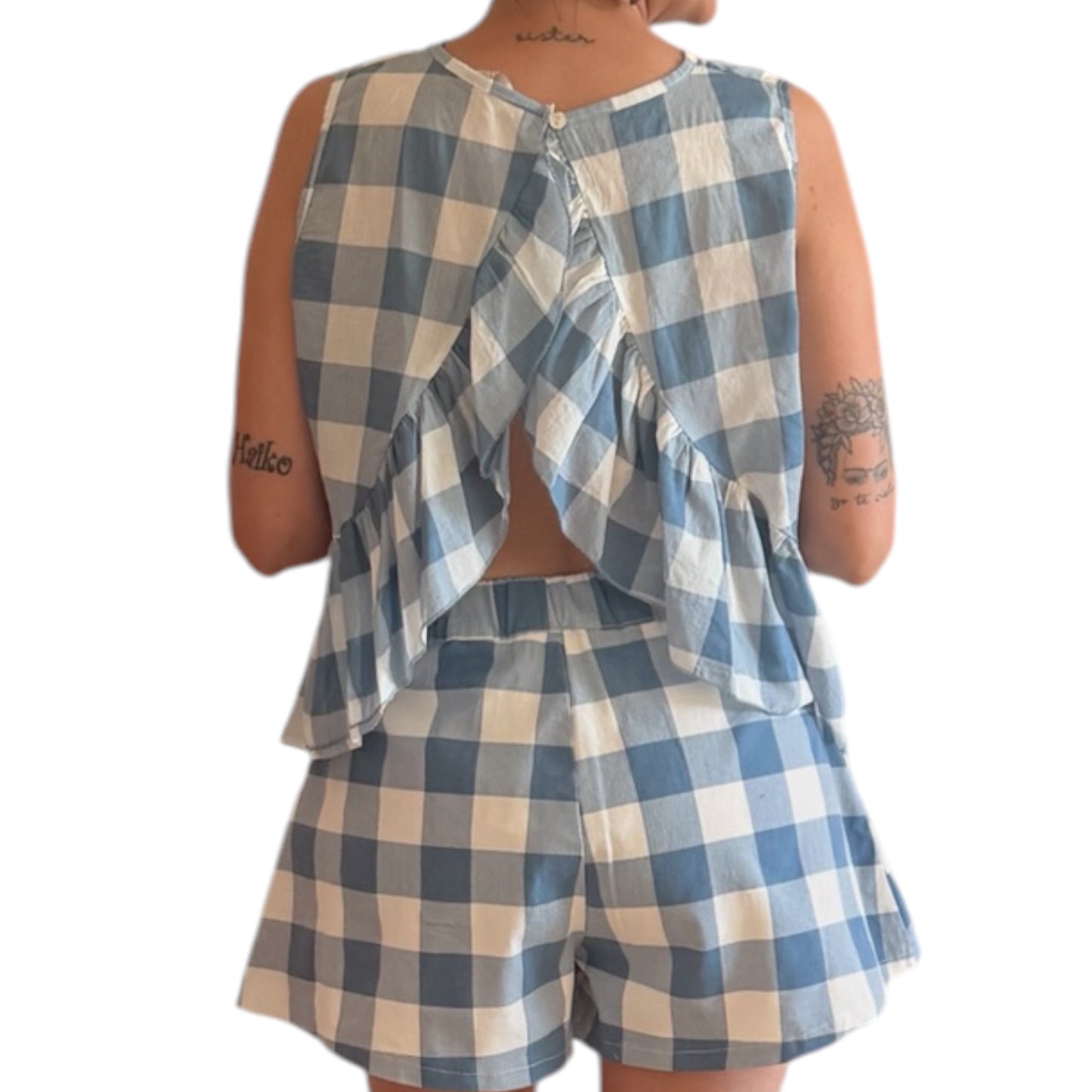 Conjunto cuadros vichy azul