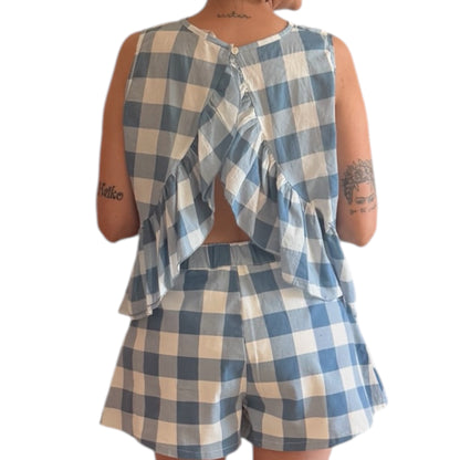 Conjunto cuadros vichy azul