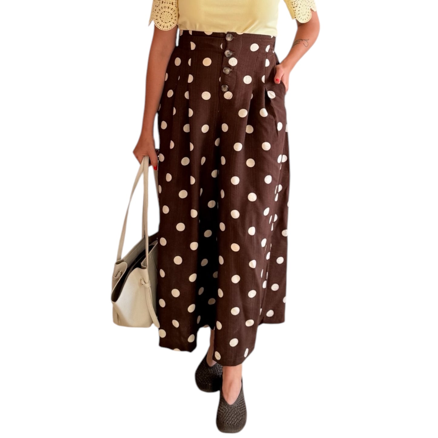 Pantalón palazzo lunares choco